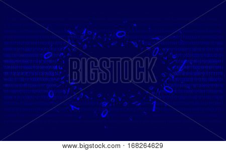 Breakthrough into binary code on dark blue. Background. Illustration. Vector EPS-10.