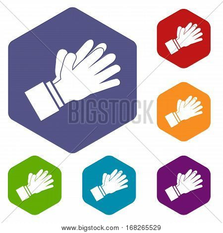 Clapping applauding hands icons set rhombus in different colors isolated on white background