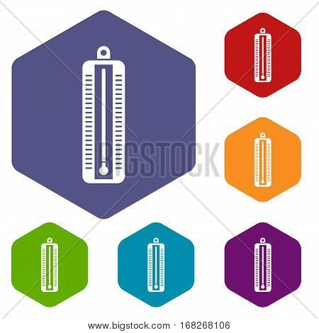 Thermometer indicates low temperature icons set rhombus in different colors isolated on white background