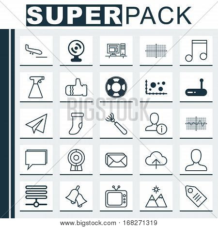Set Of 25 Universal Editable Icons. Can Be Used For Web, Mobile And App Design. Includes Elements Such As Profile Data, Plane Arrival, Web Discussing And More.