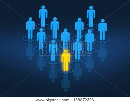 Team leader managing work force concept with interconnected human shaped silhouettes