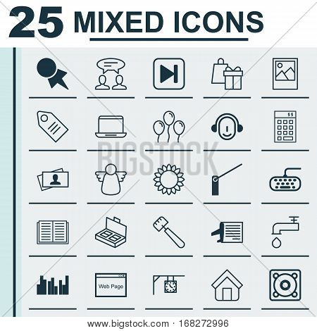 Set Of 25 Universal Editable Icons. Can Be Used For Web, Mobile And App Design. Includes Elements Such As Document Suitcase, Calling Card, Notebook And More.