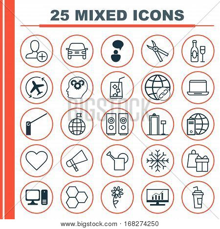 Set Of 25 Universal Editable Icons. Can Be Used For Web, Mobile And App Design. Includes Elements Such As Bailer, Travel Direction, Snow And More.