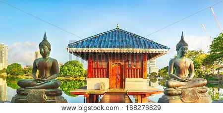 Seema Malaka temple on Beira Lake. Colombo, Sri Lanka. Panorama