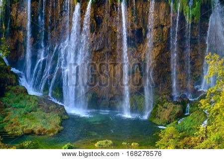Beautiful Waterfall At Plitvice National Park