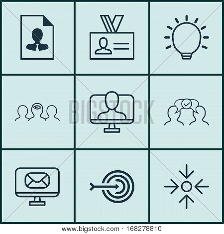 Set Of 9 Business Management Icons. Includes Online Identity, Business Aim, Great Glimpse And Other Symbols. Beautiful Design Elements.