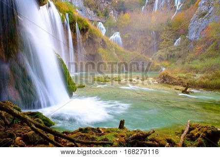Beautiful Waterfall At  Plitvice National Park