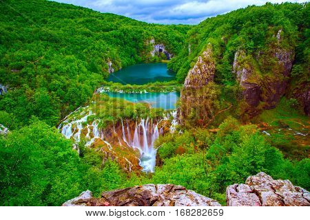 Beautiful waterfalls in Plitvice National Park Croatia