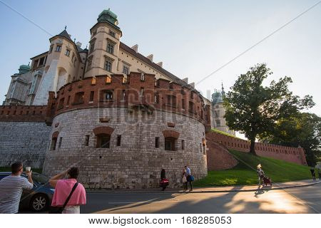 KRAKOW, POLAND - SEP 7, 2016: On-site Wawel Royal Castle, residency built at the behest of King Casimir III the Great, reigned 1333-1370. The most historically and culturally important site in Poland.