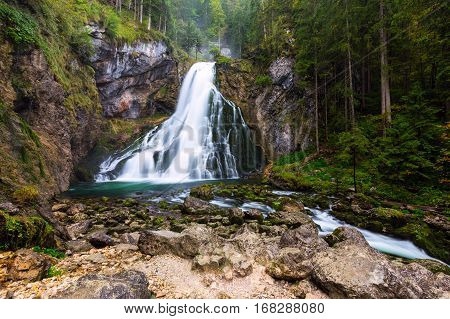 The Majestic Gollinger Waterfall In Austria