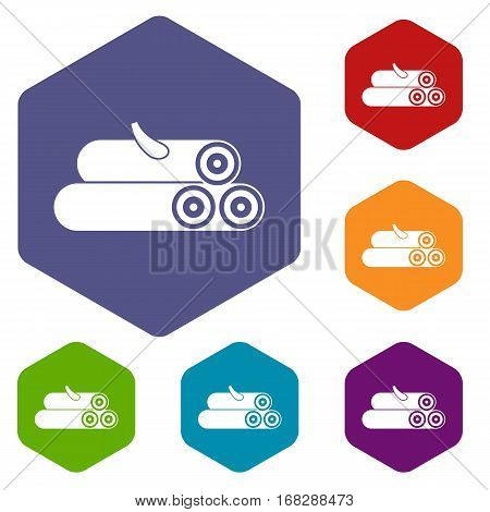 Wooden logs icons set rhombus in different colors isolated on white background