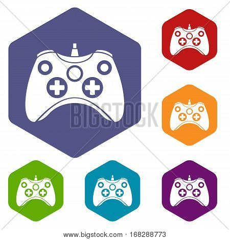 Video game controller icons set rhombus in different colors isolated on white background