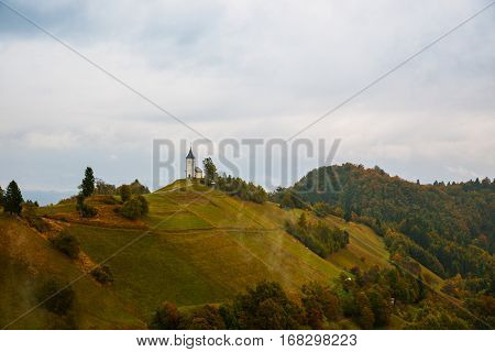 St. Primoz Church On The Hill At Sunset At Jamnik
