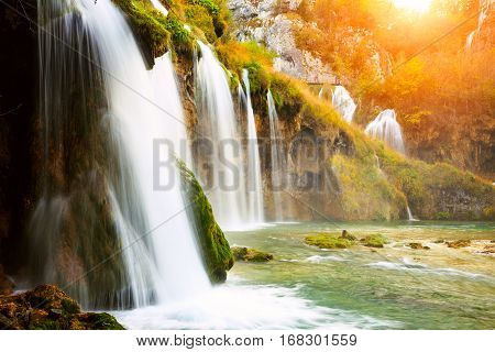 Beautiful Waterfall At Plitvice National Park