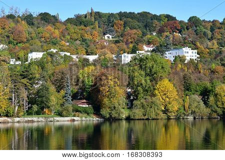 Meulan France - october 31 2016 : the picturesque city in autumn
