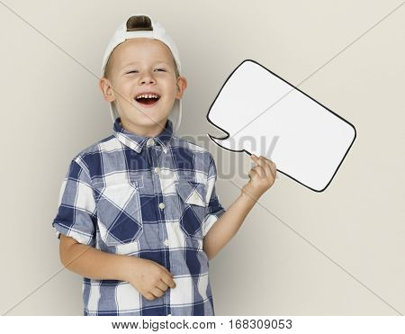 Caucasian Little Boy Holding Chatbox Papercraft