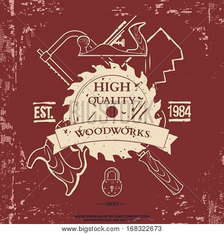 Crossed Hand Tools Illustration with Grunge Effect. Vector illustration