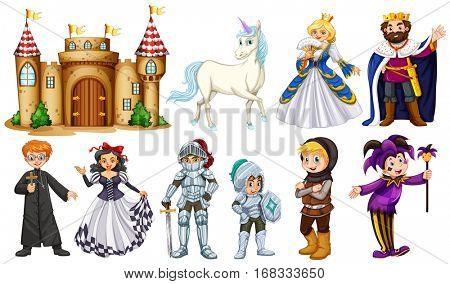 Different characters in fairy tales illustration