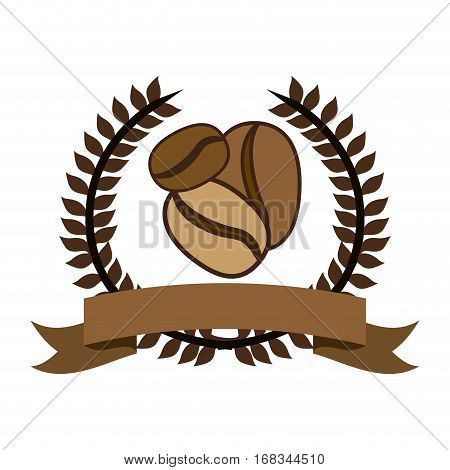 color silhouette with olive crown with ribbon and coffee beans vector illustration