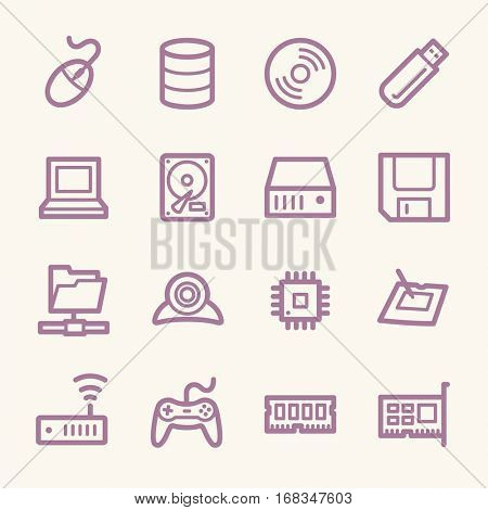 Computer components web icons set