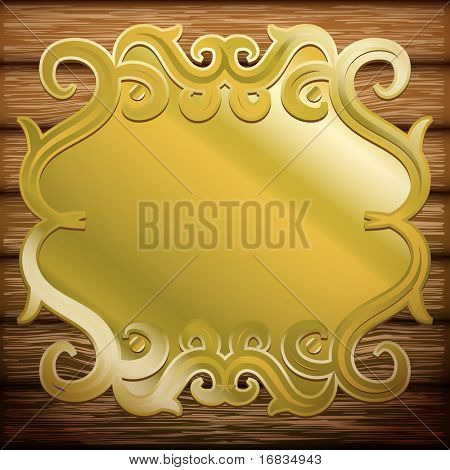 Vintage metal skilt på gamle træ planker (vector baggrund)