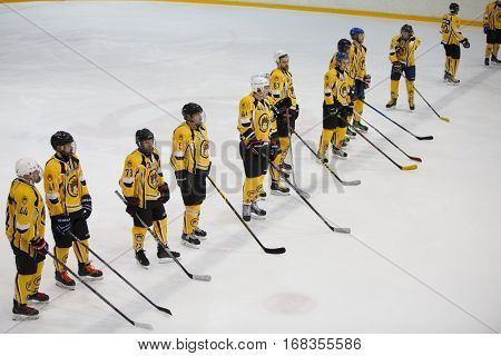 Moscow, Russia - January, 07, 2017: Amateur hockey league LHL-77. Game between hockey team 