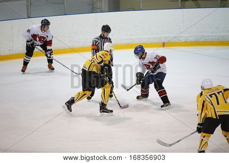 Moscow, Russia - January, 07, 2017: Amateur hockey league LHL-77. Game between hockey team 