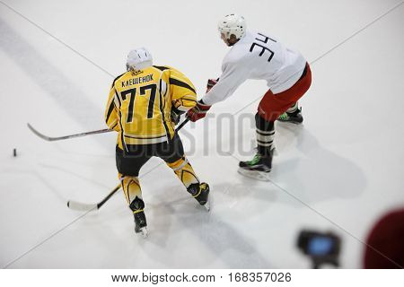 Moscow, Russia - January, 07, 2017: Amateur hockey league LHL-77. Game between hockey team 