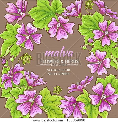 malva flowers vector frame on color background