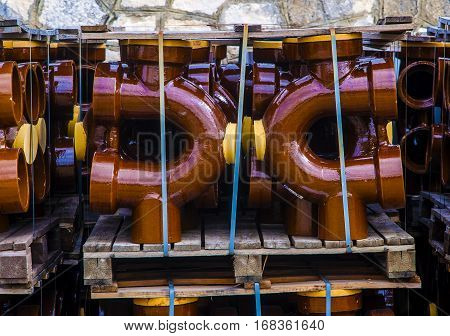 View stack horizontal sewerage vitrified clay siphon