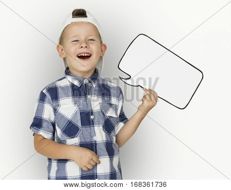 Caucasian Little Boy Holding Chatbox Papercraft