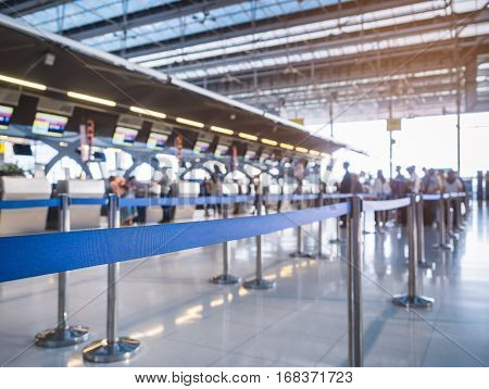Waiting Lane Check in Counter with Blur People queue Airport Travel Transportation