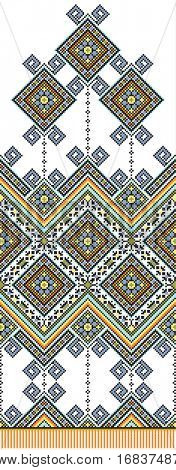 geometric embroidered good like old handmade cross-stitch ethnic Ukraine pattern. Ukrainian towel with ornament, rushnyk called, in vector