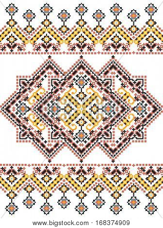 geometric embroidered good like old handmade cross-stitch ethnic Ukraine pattern. Ukrainian towel with ornament, rushnyk called, in vector