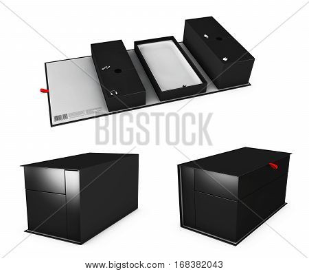 3d Illustration of Three realistic empty software boxes with sections for your product