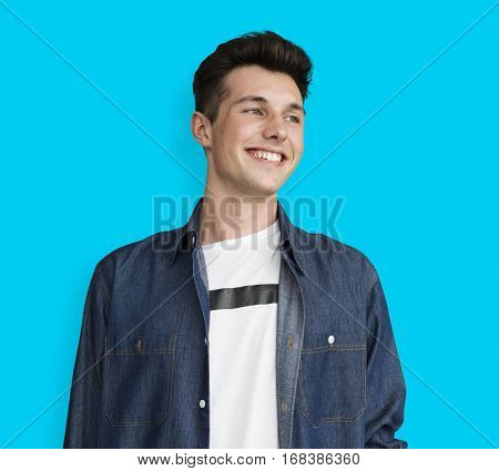 Portrait of Young Adult Caucasian Man Smiling Isolated