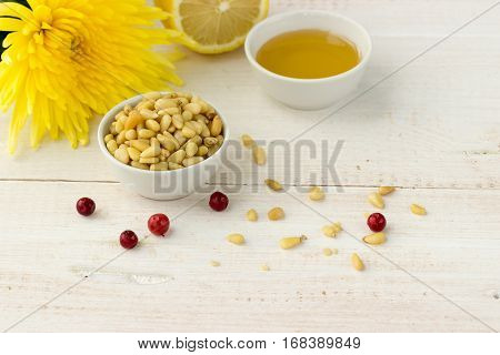 Pine Nuts With Ginger, Lemon, Honey And Cowberries