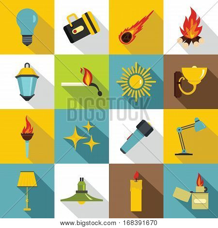Light source symbols icons set. Flat illustration of 16 light source symbols items vector icons for web