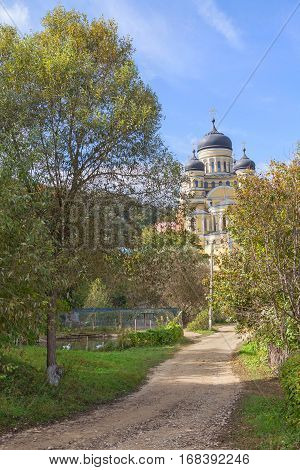 country road to church Hincu from Moldova