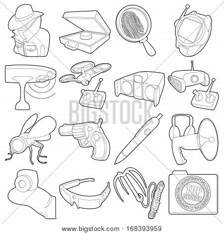 Spy and security icons set. Outline illustration of 16 spy and security vector icons for web