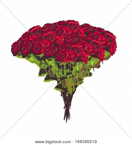 Big bouquet of red rose flowers isolated.
