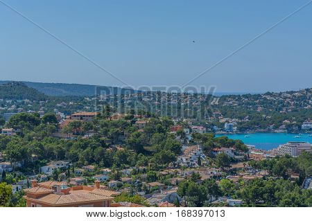 Panorama of the bay Paguera photographed from the mountain in Costa de la Calma.