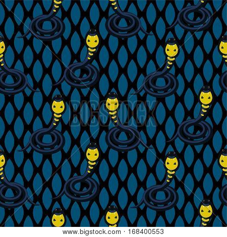 Cobra dark blue seamless vactor patttern. Dangerous snake fashion background.