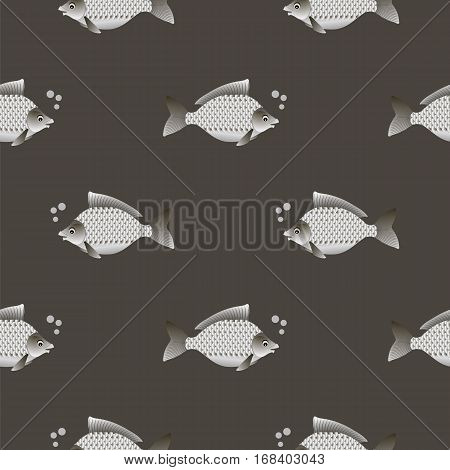 Set of Fish Isolated on Grey Background. Carp Seamless Pattern