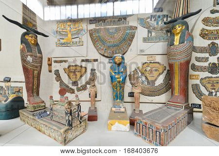 CAIRO, EGYPT - 02 JANUARY 2016: Historical artifacts in Egyptian Museum in Cairo.