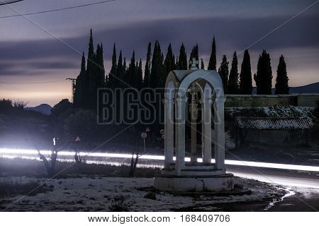 Detail of Planes` Cemetery Alicante, Spain after a historic snowfall