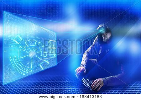 Internet crime concept. Hacker on dark digital background
