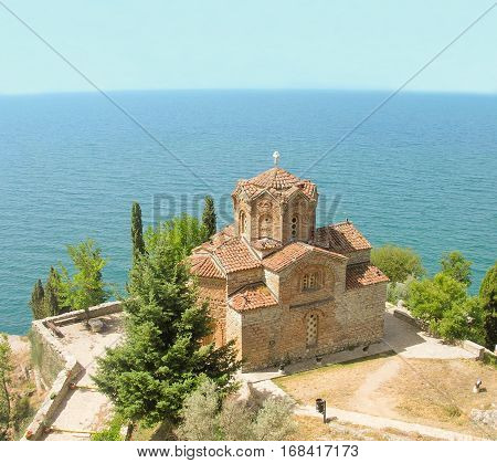 Church of St. John the Evangelist over lake of Ohrid Macedonia.