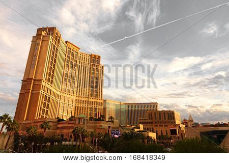 LAS VEGAS - Oct 6: The Palazzo luxury hotel and casino resort located on the Strip in Las Vegas, Nevada. It is the tallest completed building in Nevada, as seen on October 6, 2016.