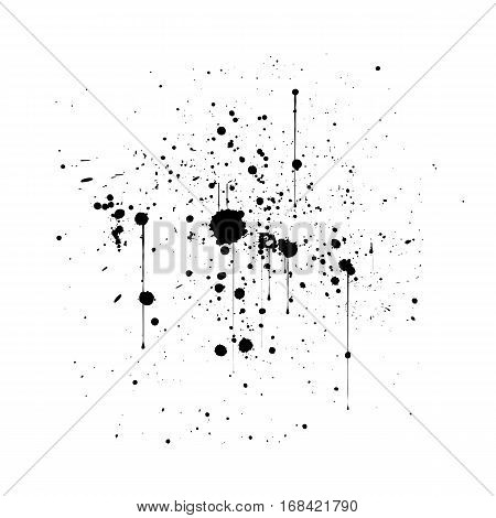 Abstract artistic paint splashes and blots in black and white. Ink splashes background. Black and white texture.